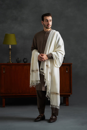 Men's Winter Pashmina Woolen Shawl - (Cream) - JS-02