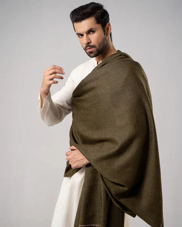 J. Men's Winter Wool Shawl - Olive Green
